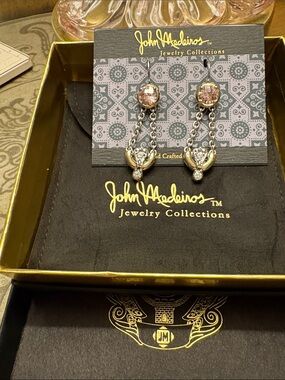 John Medeiros Pink Crystal Drop Earrings in Silver-Tone